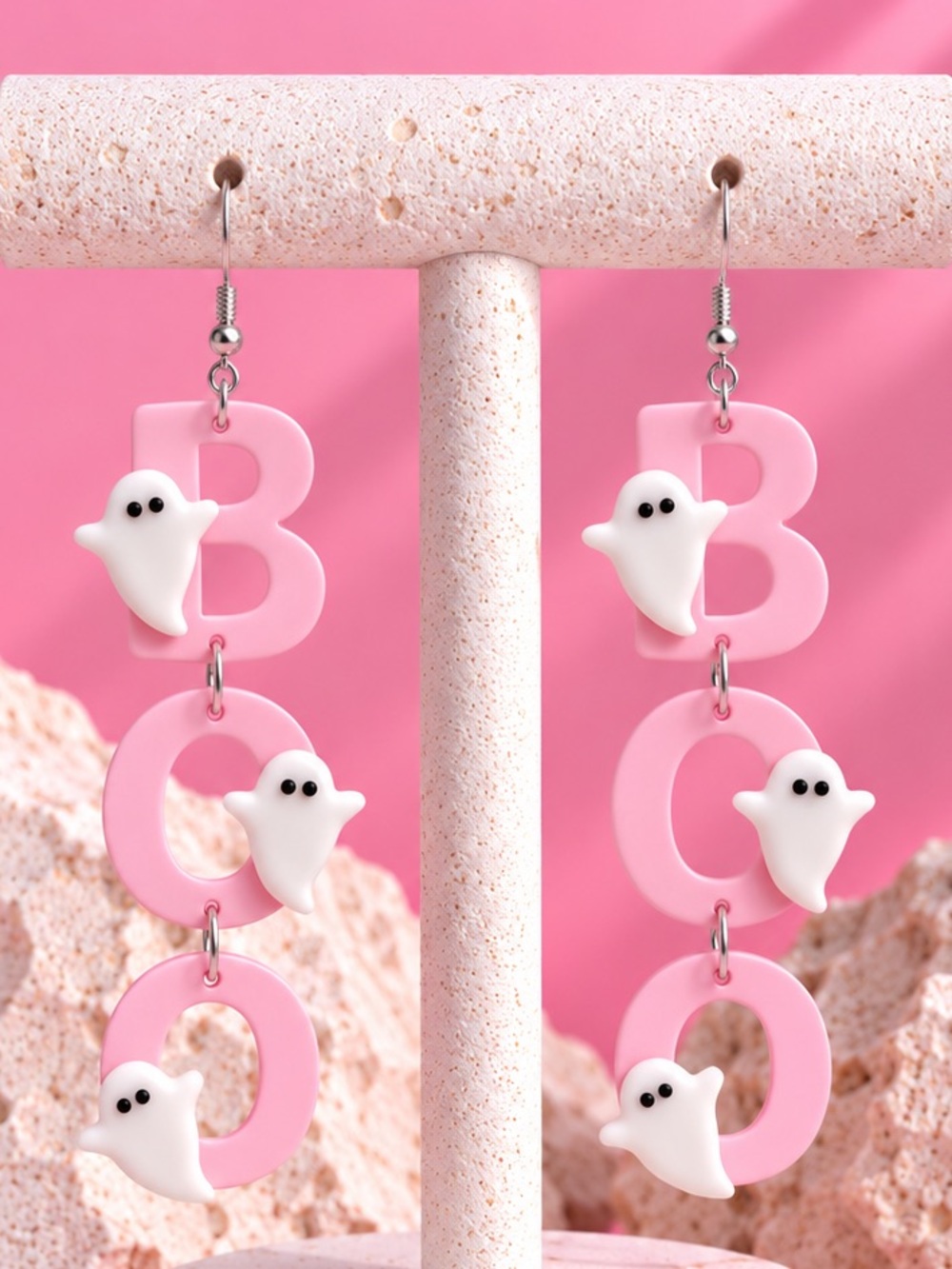 BOO Ghost Dangles — Halloween — Handmade Earrings — Light Pink
